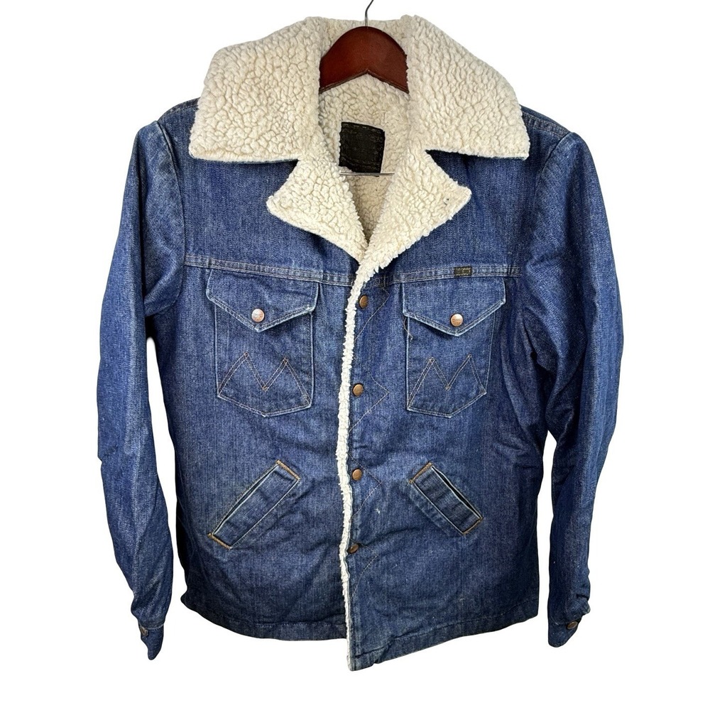 Vtg 70s Maverick Rancher Coat Sherpa Lined Denim Jacket Large Outdoors Trucker